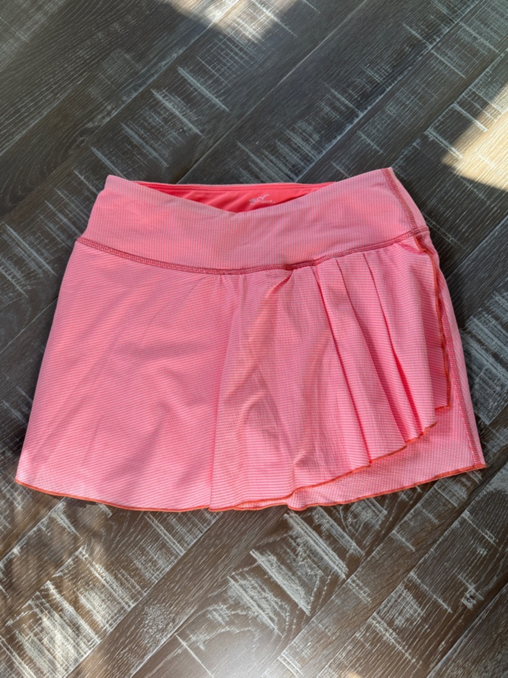Bpssionit Coral white stripe seersucker Pleated Tennis Skirt M